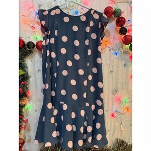 Ann Taylor LOFT XS Blue Polka Dot Ruffle Hem Dress Knee Length